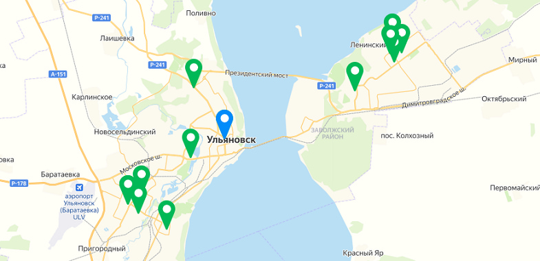 Карта офисов МегаФон в Ульяновске